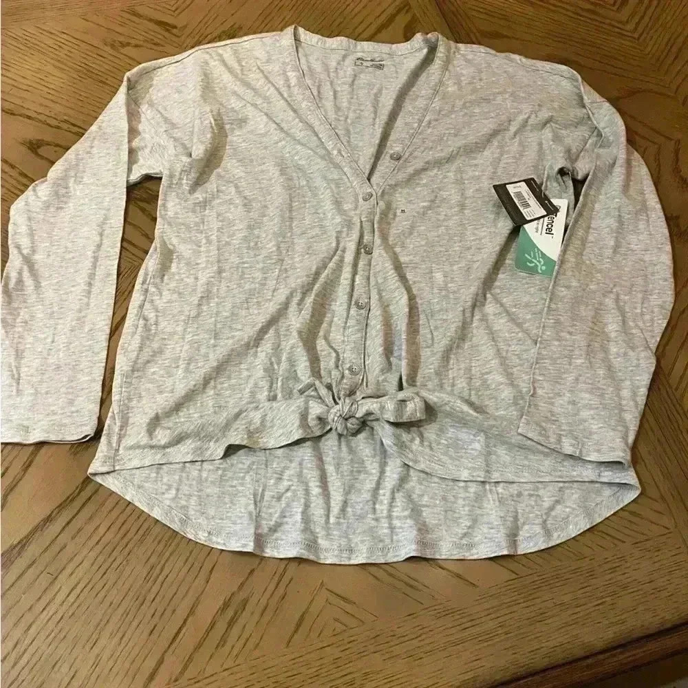 NWT Eddie Bauer Gate Check Long Sleeve Convertible Gray Top Medium